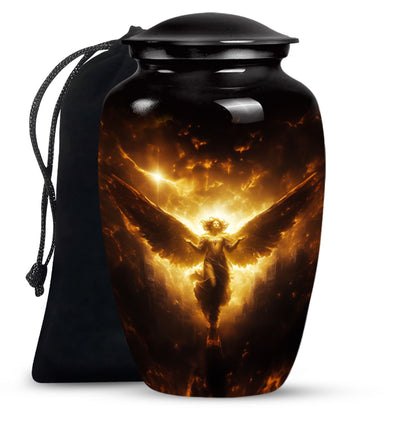 Golden Heaven Storm Angel Memorial Urn - Heaven Cremation Urn For Human Ashes