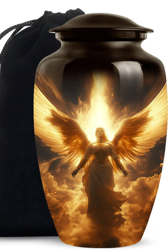 Heavenly Guardian Angel Funeral Urn - Golden Cloud Memorial Urn For Ashes