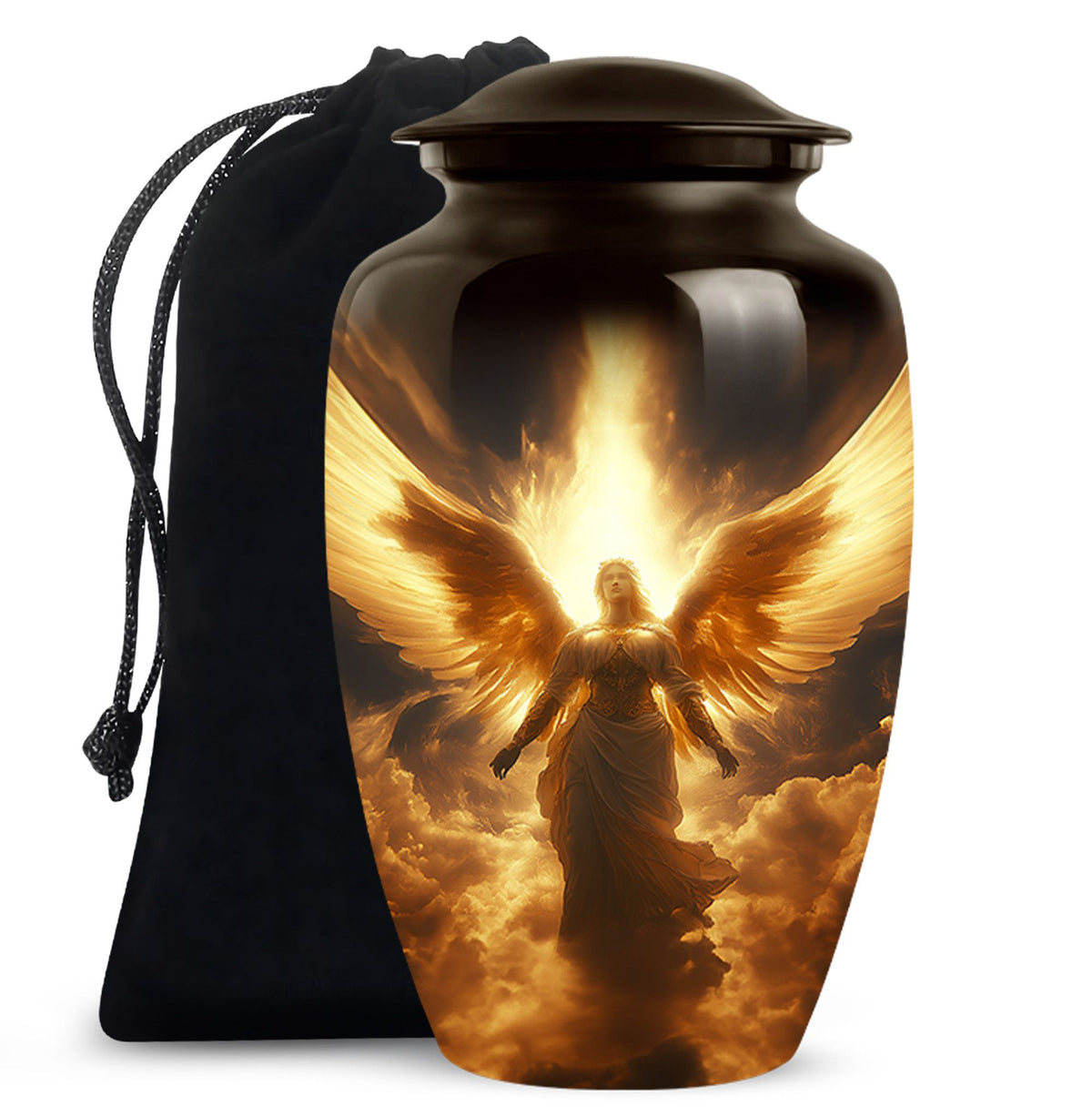 Heavenly Guardian Angel Funeral Urn - Golden Cloud Memorial Urn For Ashes