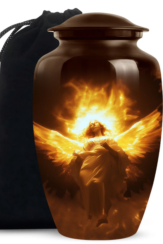 Divine Fire Wings Angel Urn - Glowing Heaven Light Memorial For Loved Ones