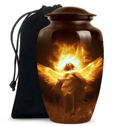 Divine Fire Wings Angel Urn - Glowing Heaven Light Memorial For Loved Ones