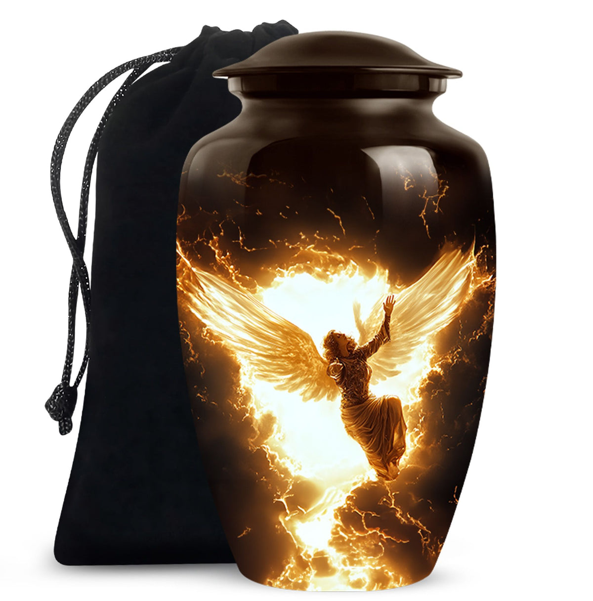 Elegant Angel Memorial Urn - Golden Lightning Funeral For Loved Ones