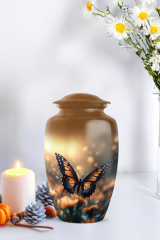 Yellow Butterfly Large Cremation Urn for Ashes for Adults