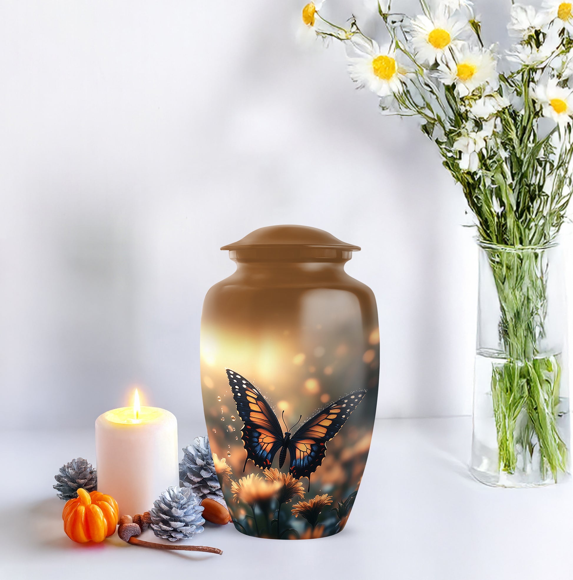 Yellow Butterfly Large Cremation Urn for Ashes for Adults