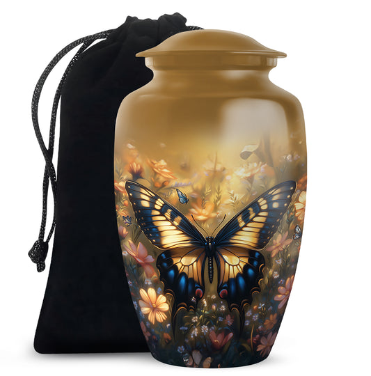Yellow Monarch Flying Butterfly Large Cremation Urn For Adult Human Ashes