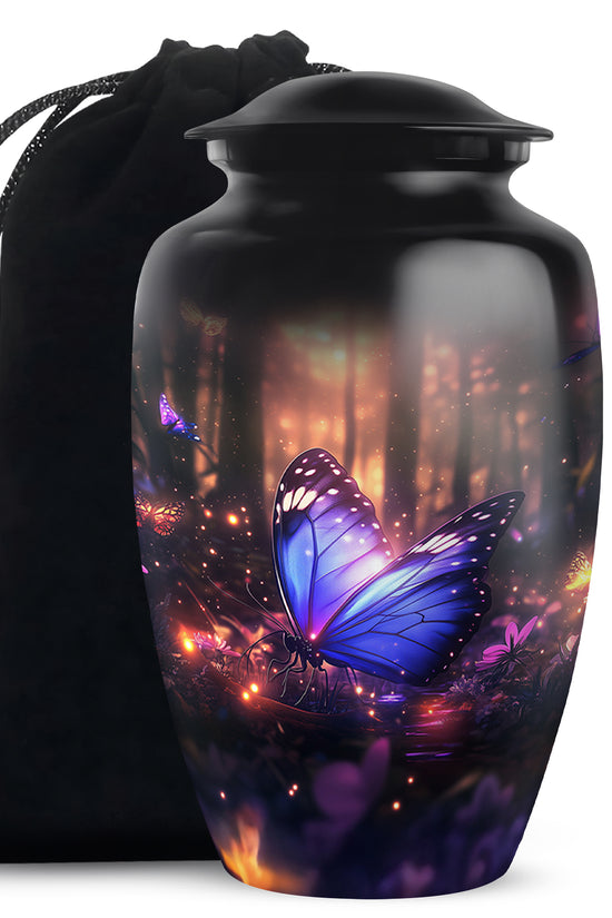 Blue Majestic Butterfly Memorial Urn - Mystical Forest Funeral Urn