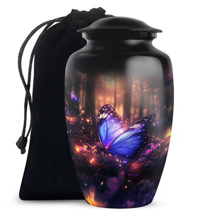 Blue Majestic Butterfly Memorial Urn - Mystical Forest Funeral Urn