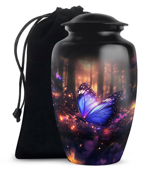Blue Majestic Butterfly Memorial Urn - Mystical Forest Funeral Urn
