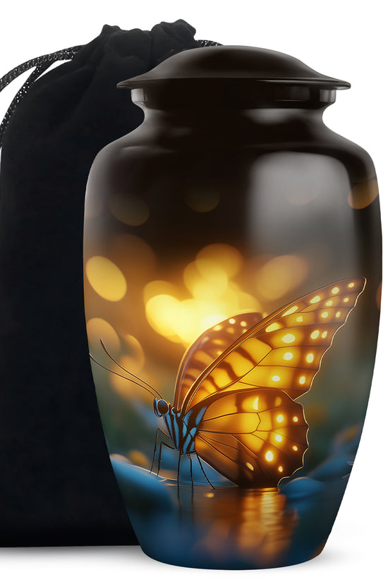 Yellow Butterfly Urn for Memorial - Large Urn For Human Ashes
