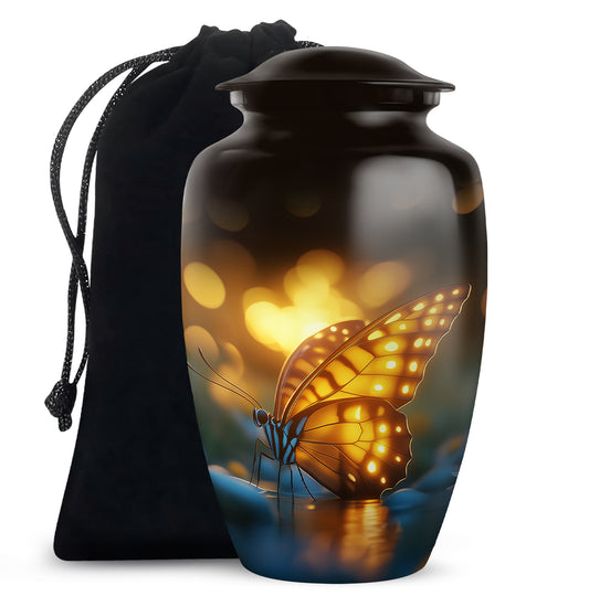 Yellow Butterfly Urn for Memorial - Large Urn For Human Ashes