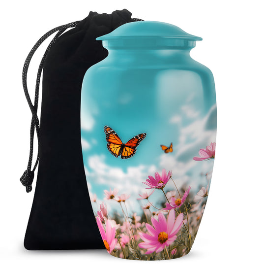 Monarch Butterflt Urn For Mom - Blue Sky Floral Urn For Women