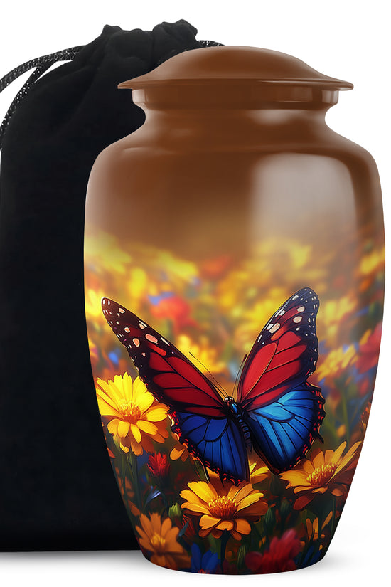 Animated Sunflower Memorial Urn - Monarch Butterfly Ashes Urn