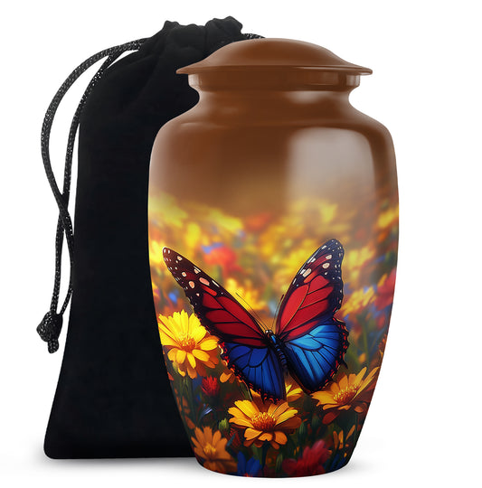 Animated Sunflower Memorial Urn - Monarch Butterfly Ashes Urn
