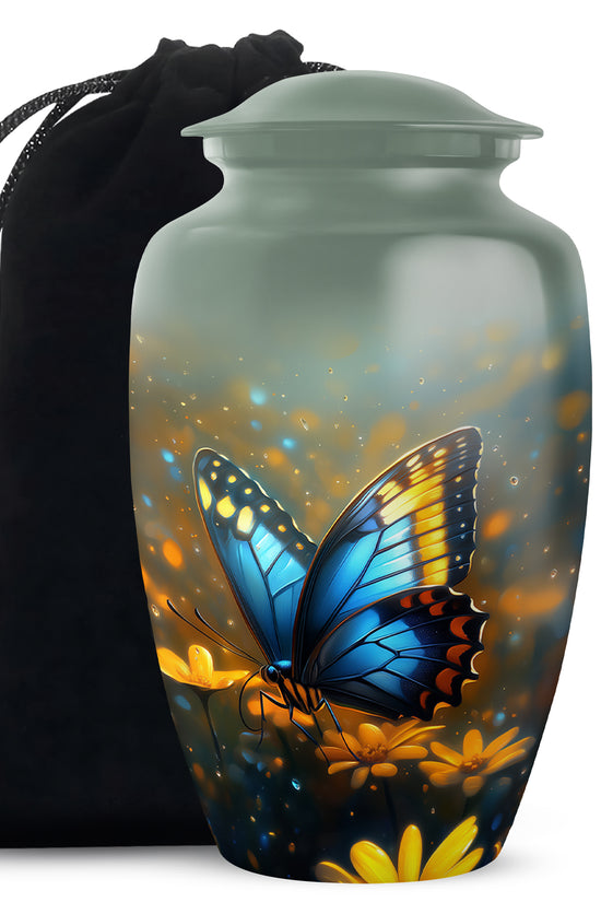 Majestic Blue Butterfly Ashes Urn - Funeral Urn For Cremation