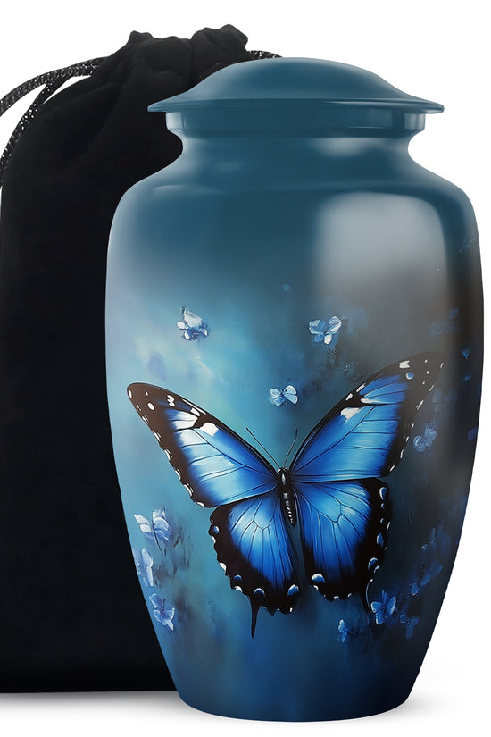 Blue Butterfly Cremation Ashes Urn - Funeral Urn For Men & Women