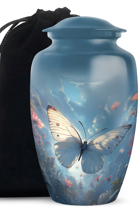 Dreamlike White Butterfly Urn For Human Ashes - Floral Memorial Urn