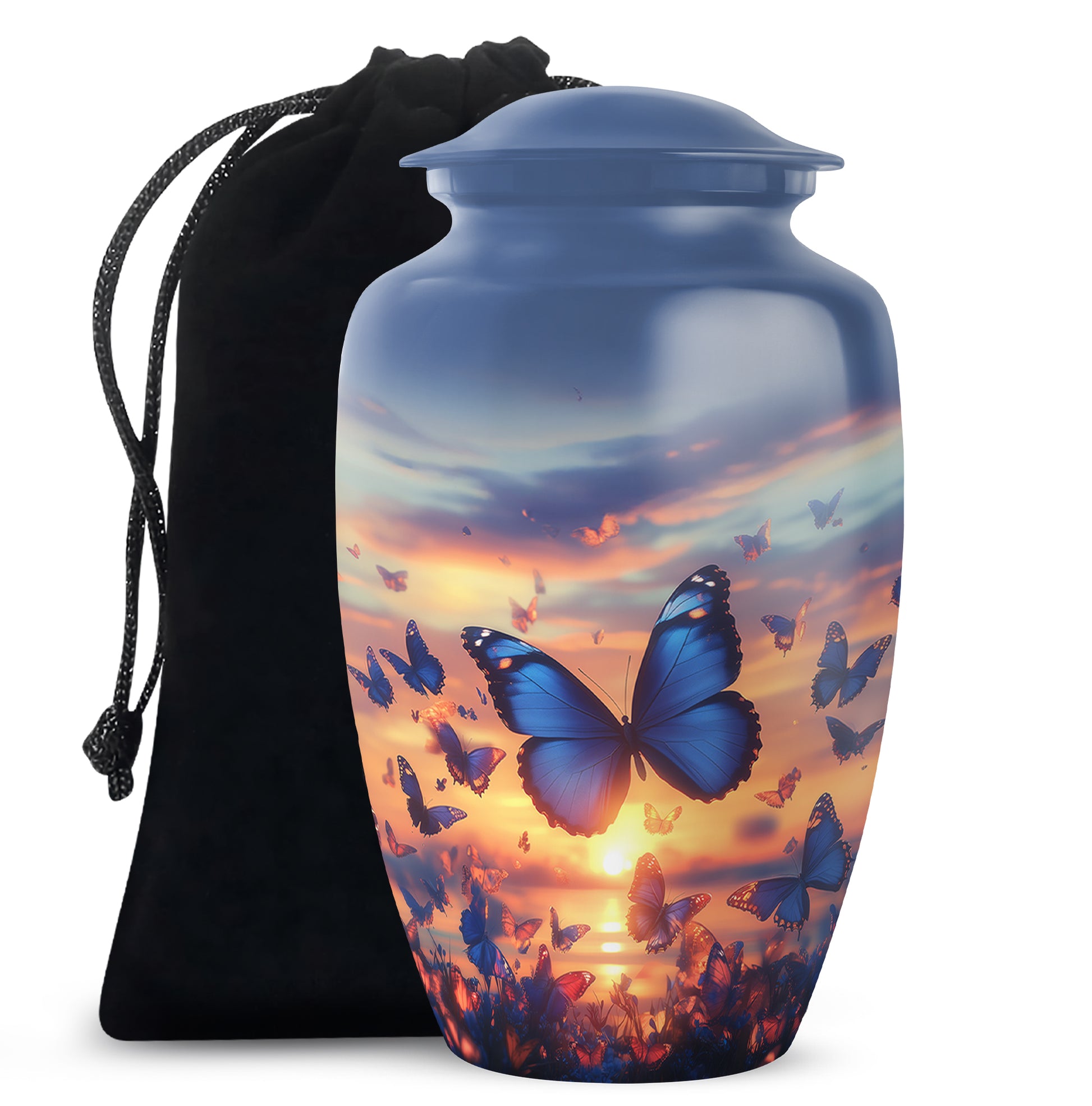 Blue Butterflies Memorial Urn - Sunset Cremation Urn For Women