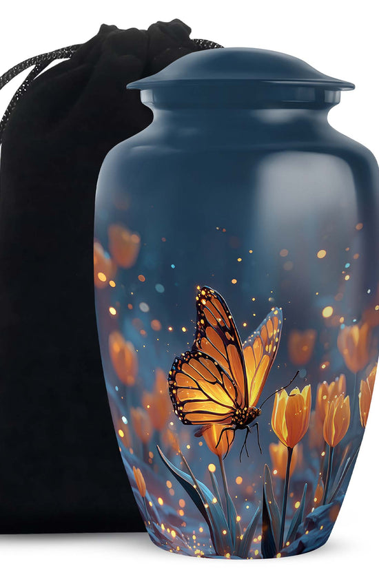 Moonlit Monarch Butterfly Urn - Tulip Floral Urn For Cremation