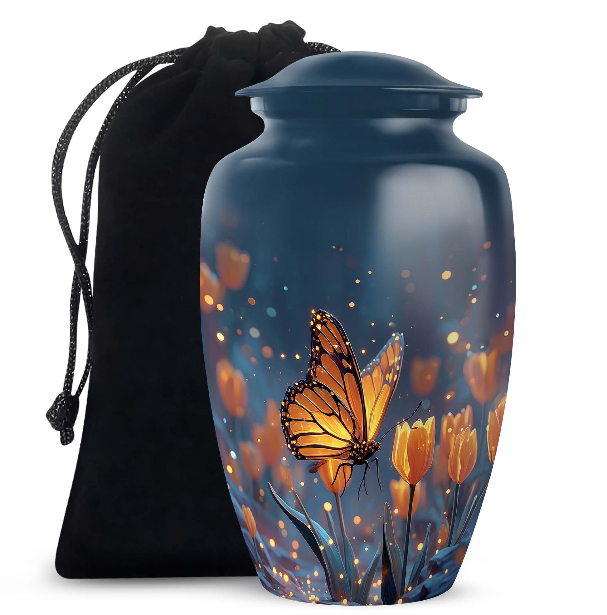 Moonlit Monarch Butterfly Urn - Tulip Floral Urn For Cremation