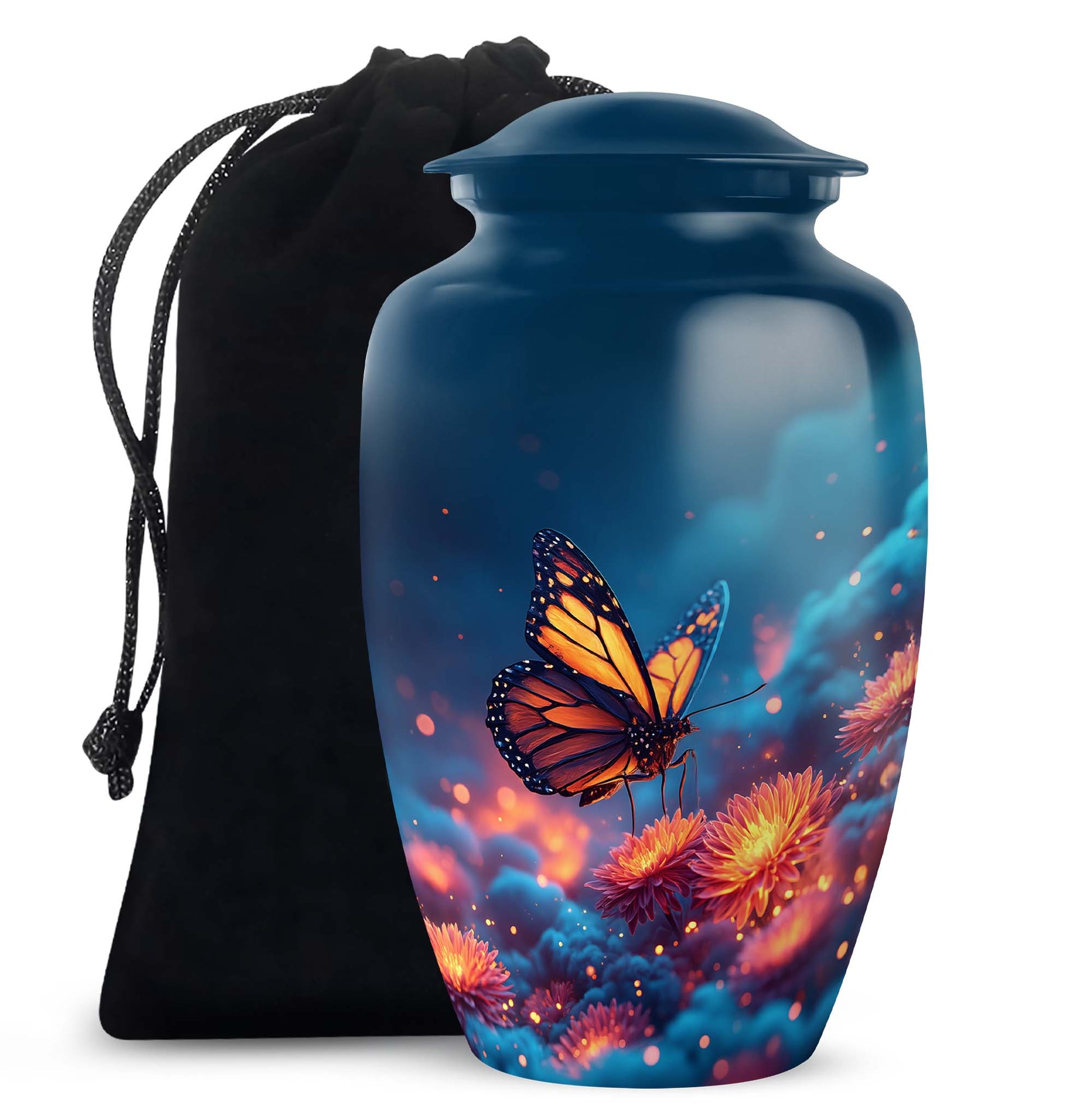Monarch Butterfly Funeral Urn - Glowing Flower Remembrance Urn