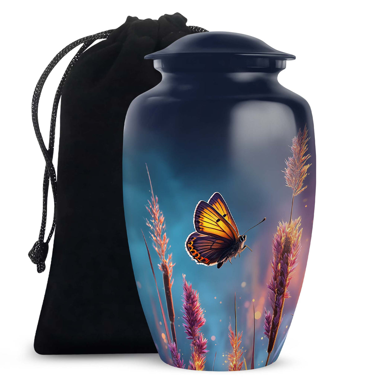 Butterfly Cremation Urn for Human Ashes - Dark Blue Memorial Urn