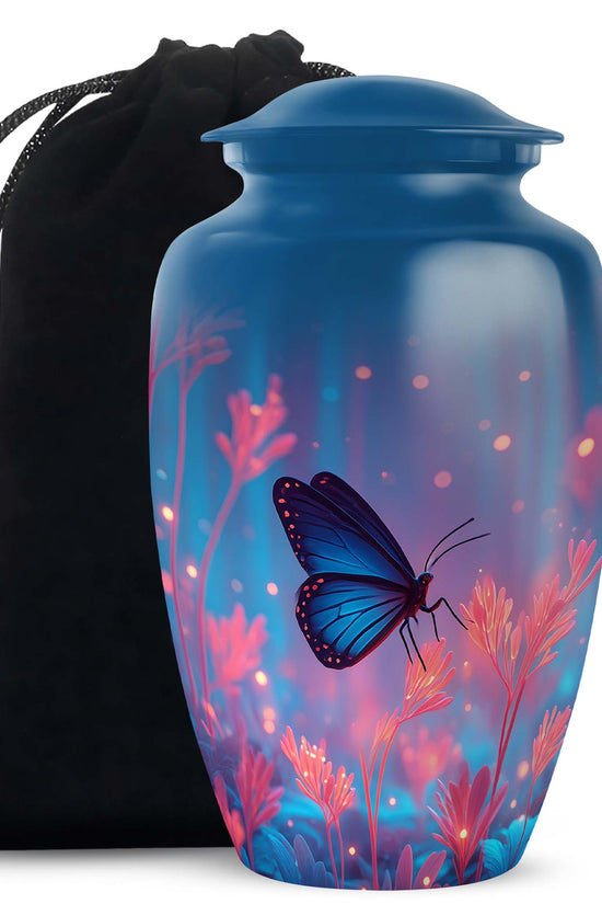 Blue Butterfly Cremation Urn for Ashes - Vibrant Floral Memorial Urn