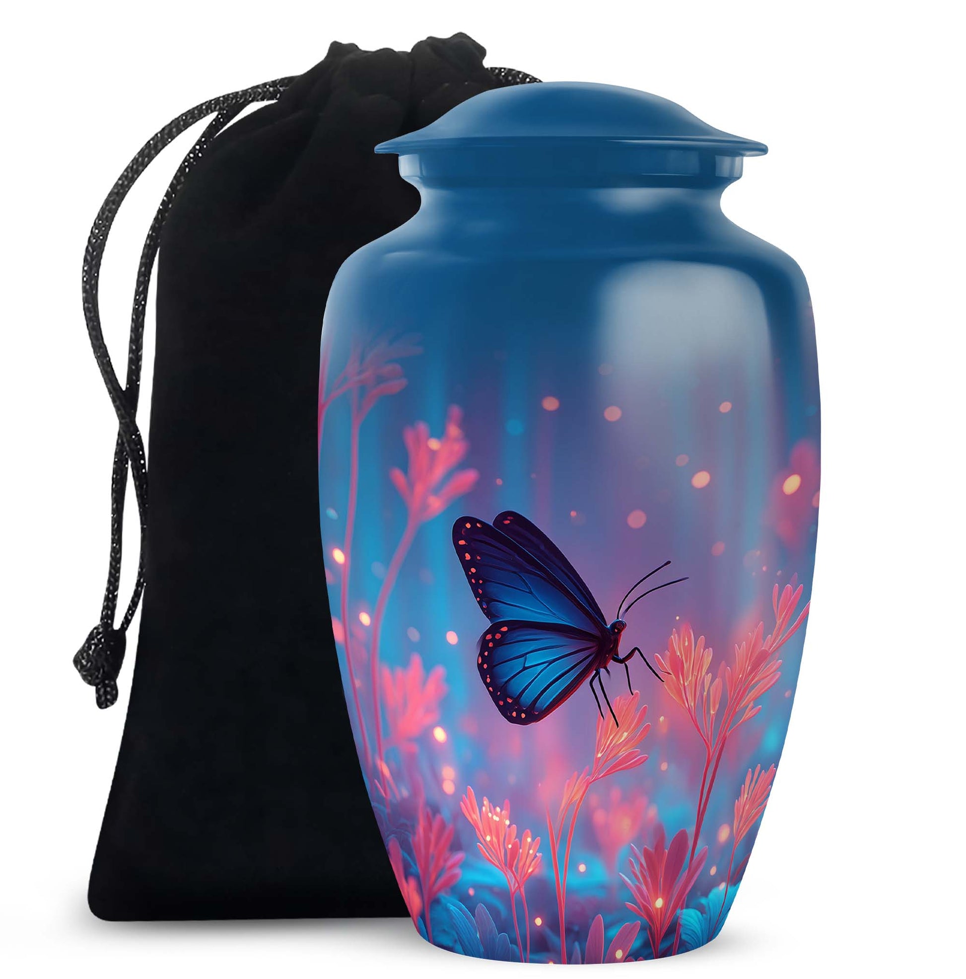 Blue Butterfly Cremation Urn for Ashes - Vibrant Floral Memorial Urn