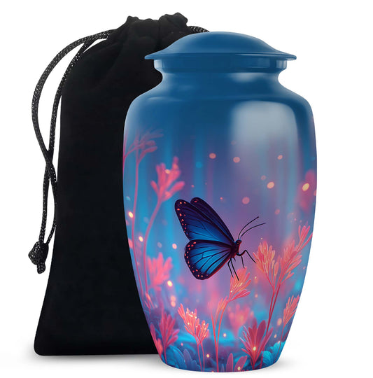 Blue Butterfly Cremation Urn for Ashes - Vibrant Floral Memorial Urn