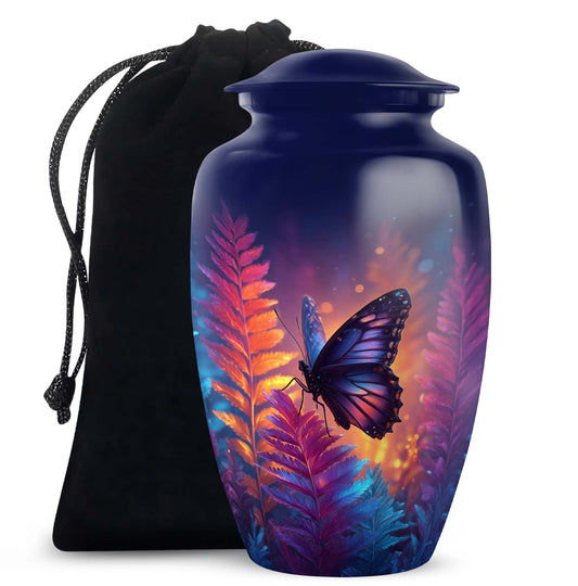 Purple Butterfly Burial Urn - Large Funeral Urns For Mom Ashes