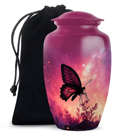 Pink Butterfly & Flower Burial Container - Large Urns For Mom Ashes