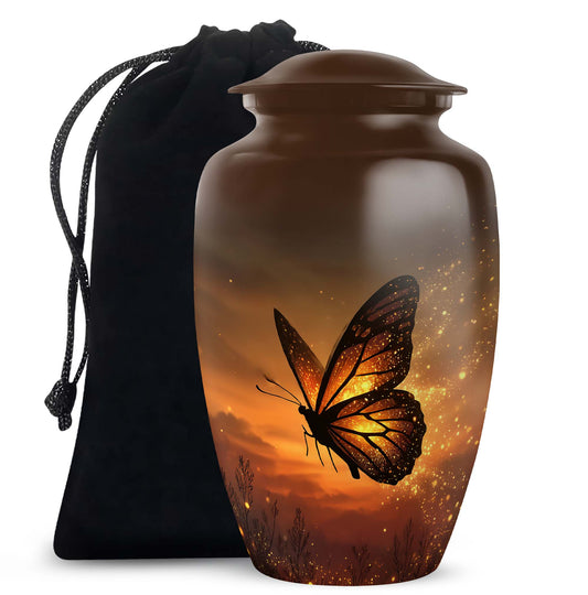 Orange Butterfly Cremation Urn - Large Funeral Urns For Mom's Ashes