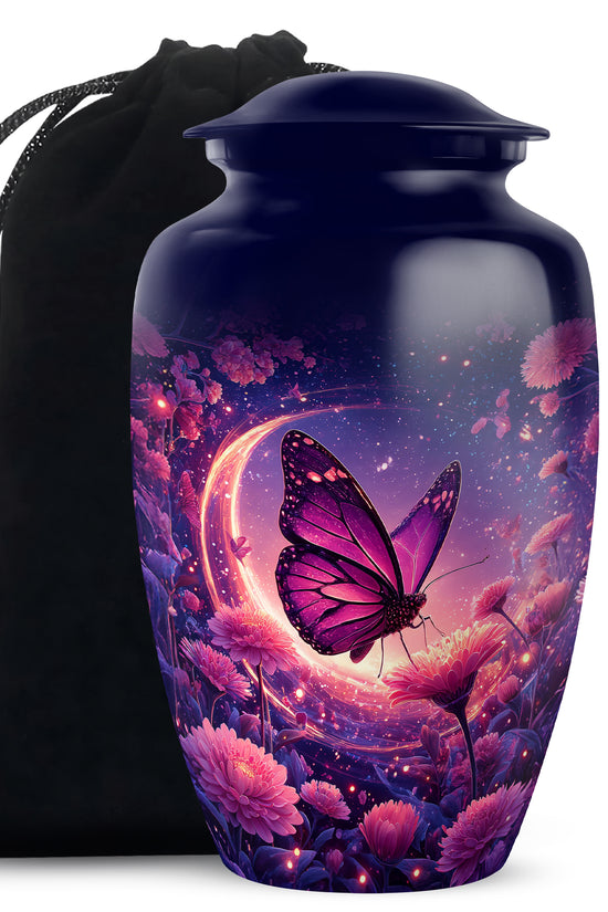 Beautiful Purple Butterfly & Flower Urn - Unique Tribute For Mom Ashes