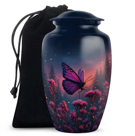 Night Butterfly Scenic Cremation Urn - Beautiful Large Memorial Urn