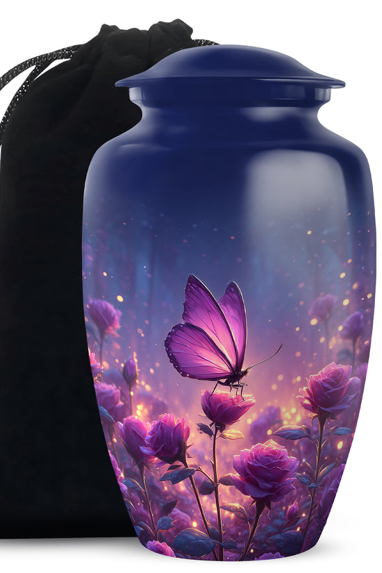 Purple Butterfly On Flower Scenic Urn - Handcrafted Cutom Urns For Mom