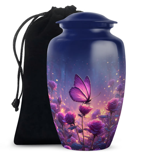 Purple Butterfly On Flower Scenic Urn - Handcrafted Cutom Urns For Mom