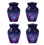 Celestial Blue Butterfly Cremation Urn side profile showing urn shape - classic sculpted butterfly pattern on smooth aluminum - 10 inch aluminum urn for cremated remains