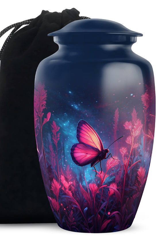 Pink Butterfly Night Scenic Urn - Beautiful Decorative Urn For Women