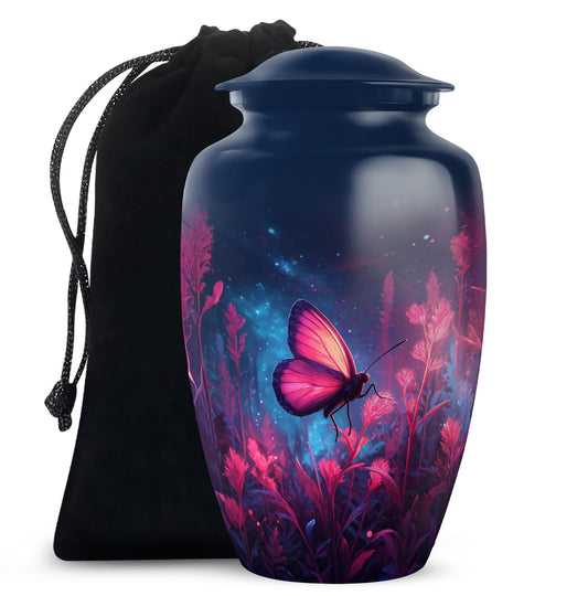 Pink Butterfly Night Scenic Urn - Beautiful Decorative Urn For Women
