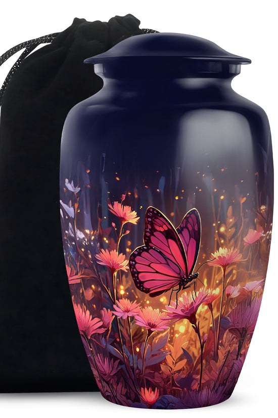 Navy Blue Butterfly Urn for Ashes – Elegant Floral Memorial For Ashes
