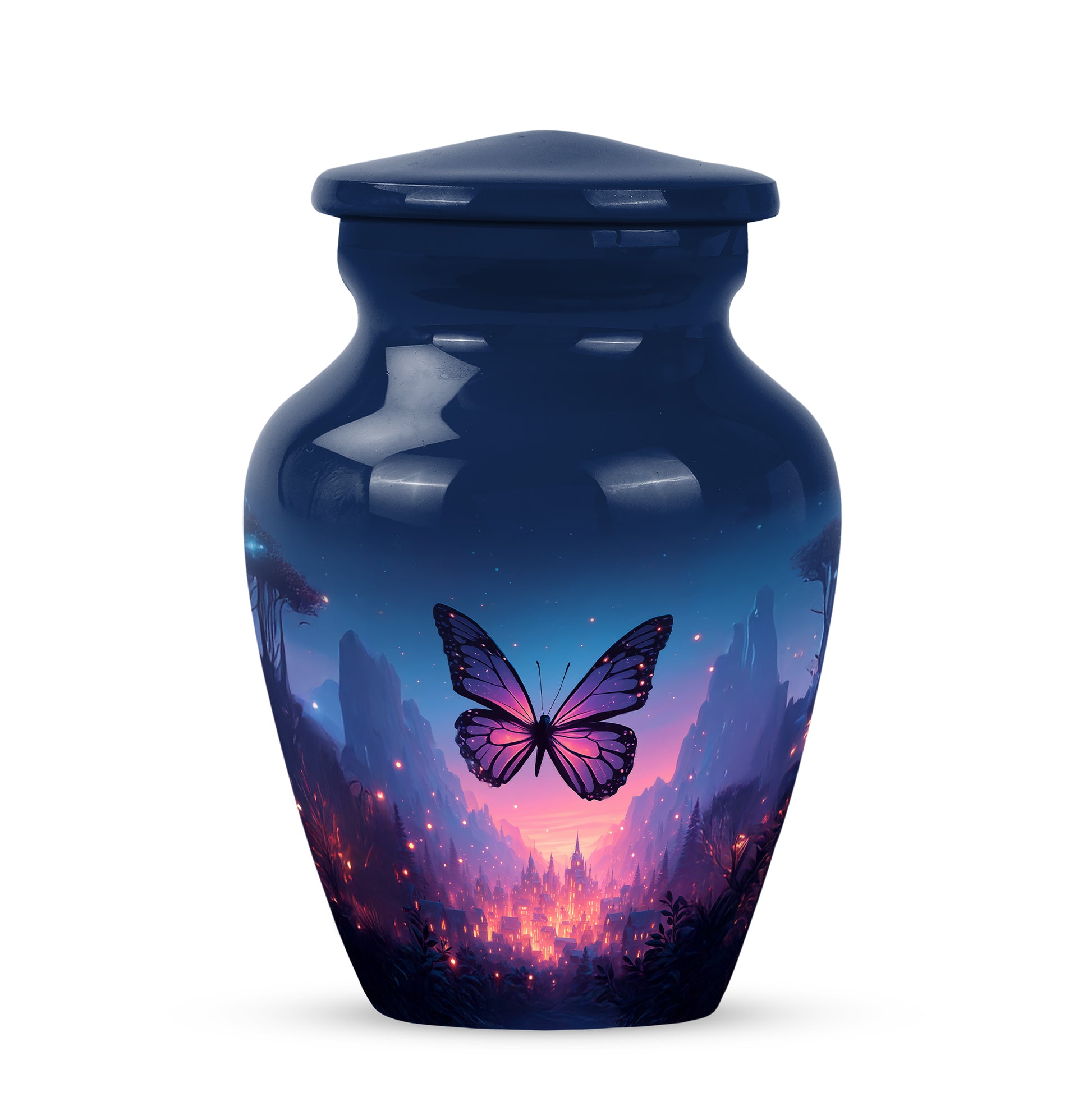 Lustrous Butterfly Cremation Urns for Human Ashes - Blue 10-inch - Yatskia