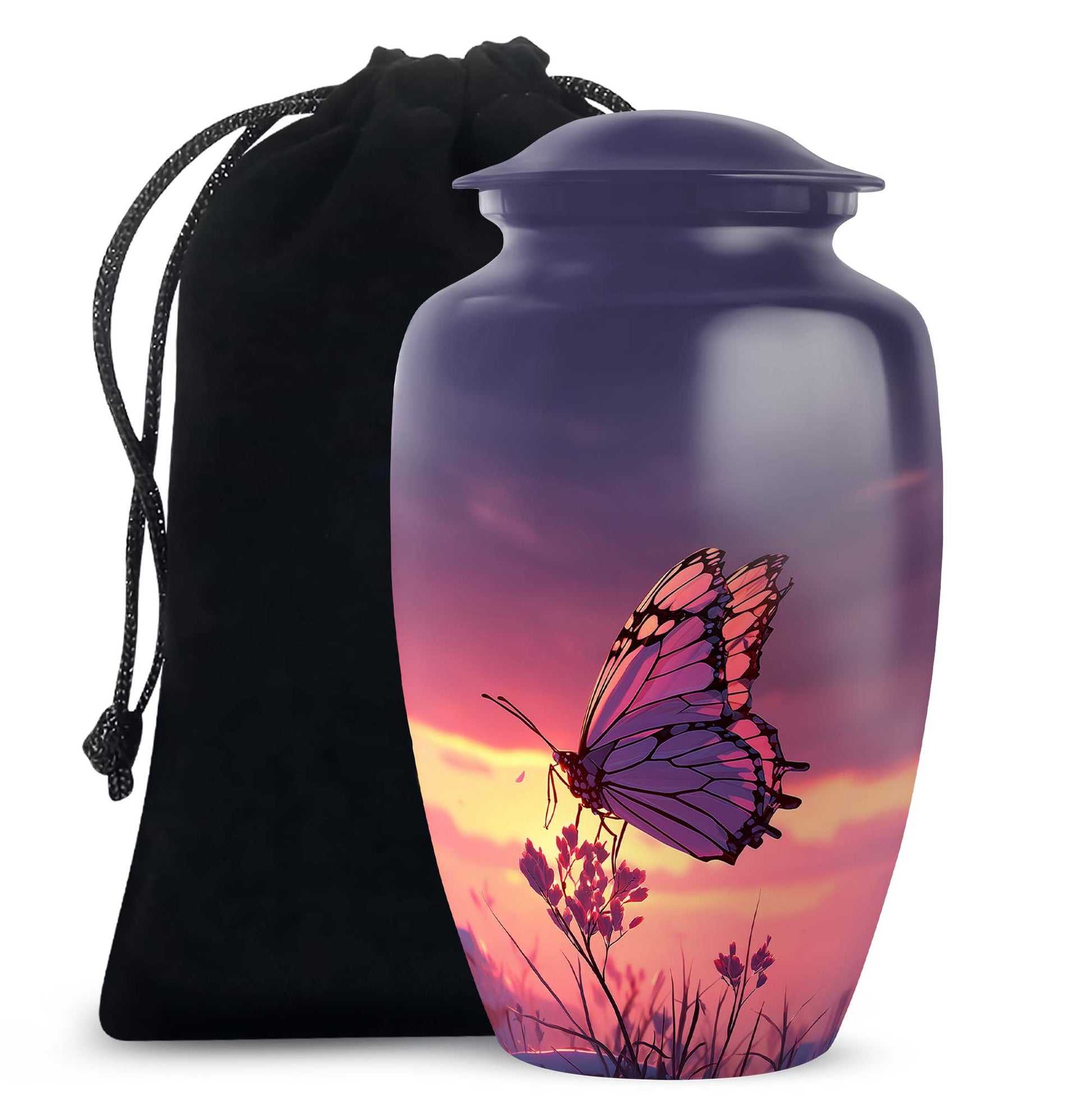 Purple Sunset Butterfly Scenic Urn - Cremation Urn For Mom Ashes Large