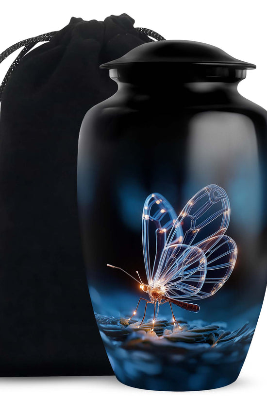Glowing Butterfly Cremation Urn – Decorative Black Urn for Human Ashes