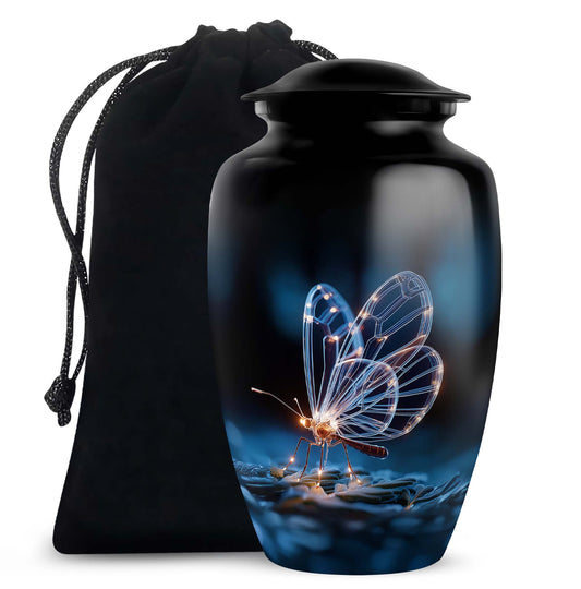 Glowing Butterfly Cremation Urn – Decorative Black Urn for Human Ashes