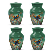 Hunter Green Butterfly Cremation Urn side profile showing urn shape - traditional butterfly engraving with hand-polished finish - 10 inch aluminum urn for cremated remains