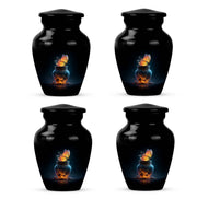 Ebony Butterfly Cremation Urn side profile showing urn shape - classic sculpted butterfly pattern on smooth aluminum - 10 inch aluminum urn for cremated remains