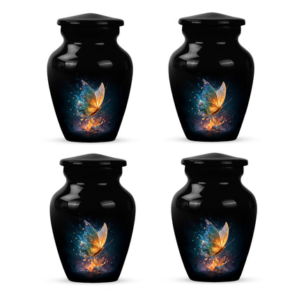 Dark Black Butterfly Cremation Urn side profile showing urn shape - elegant classic butterfly relief with fine detailing - 10 inch aluminum urn for cremated remains
