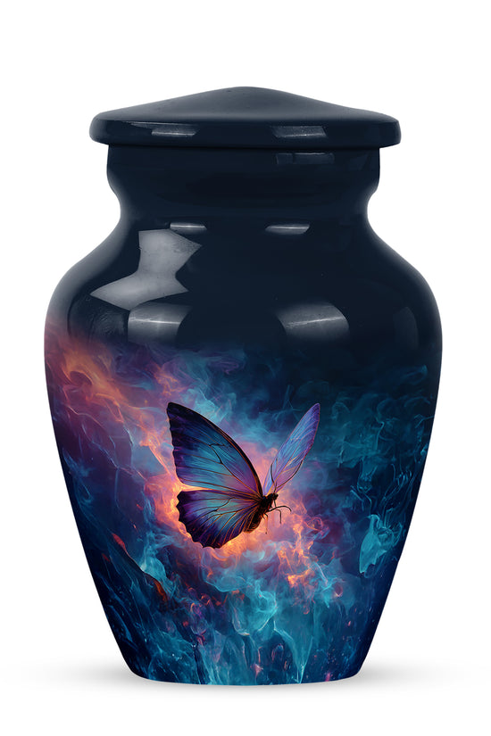 Luminous Blue Butterfly Passage Urn for Human Ashes - 10-inch, 200 cu in - Yatskia