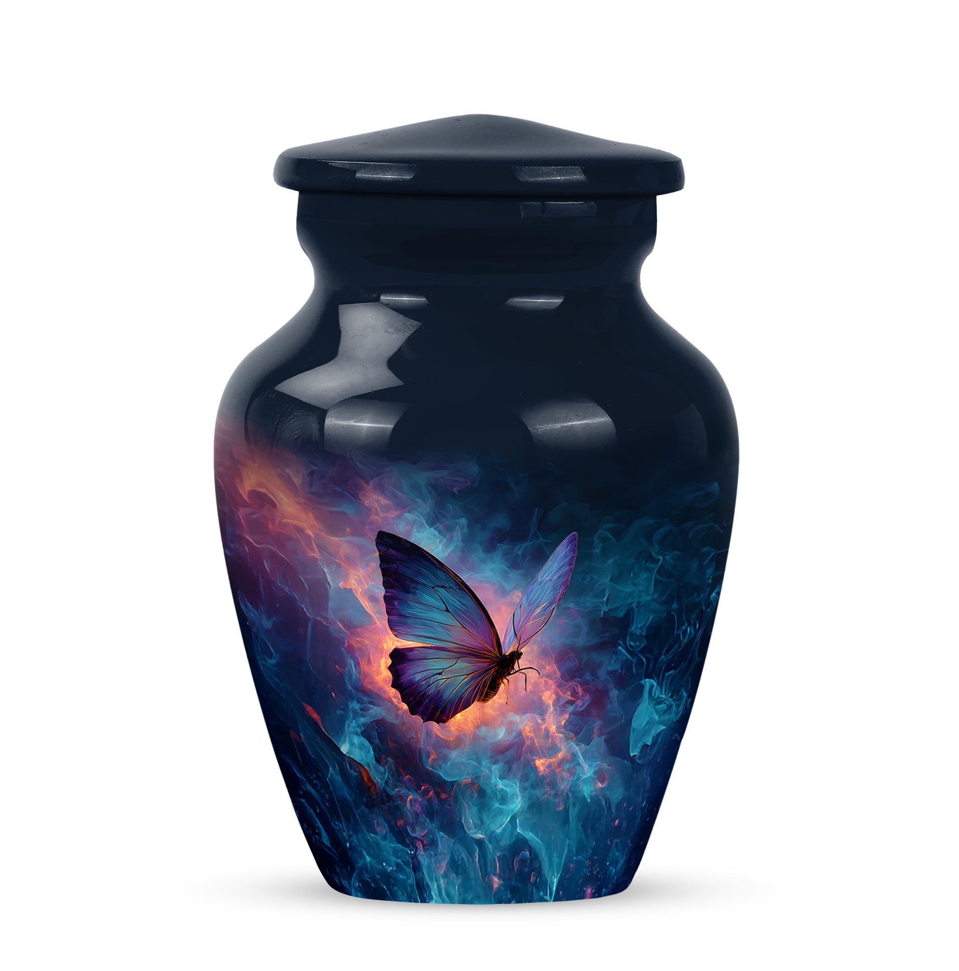 Luminous Blue Butterfly Passage Urn for Human Ashes - 10-inch, 200 cu in - Yatskia