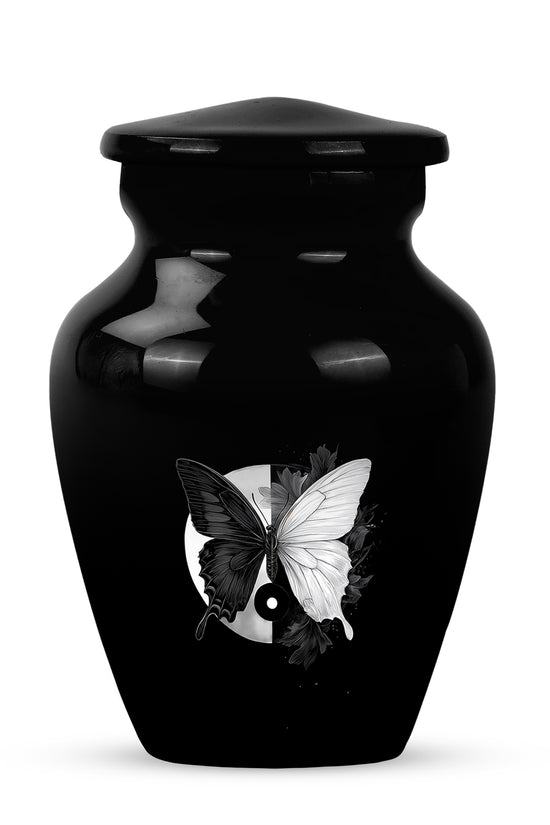 Personalized Butterfly Cremation Urns - Pristine Black 10-inch, 200 cu in - Yatskia