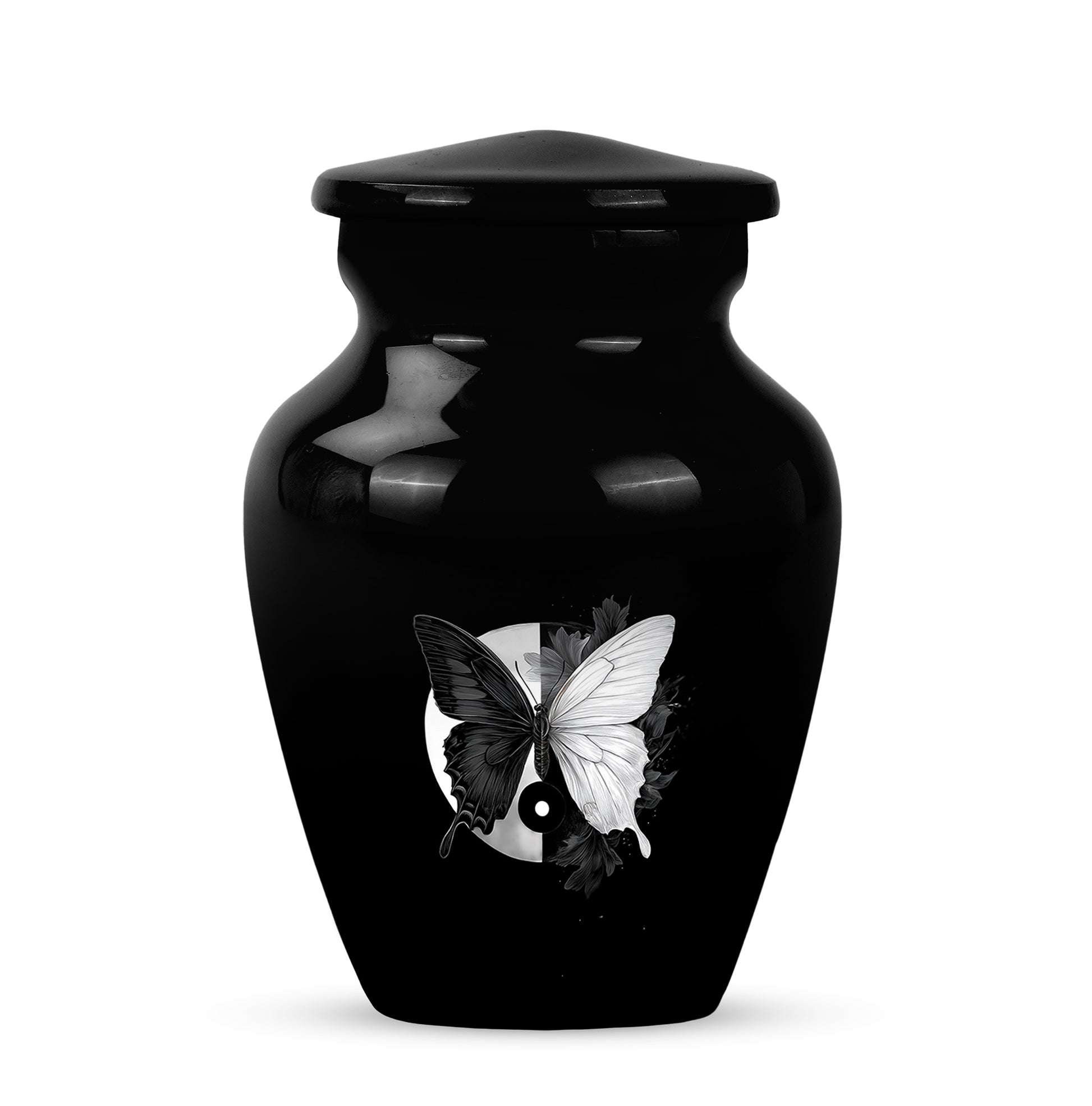 Personalized Butterfly Cremation Urns - Pristine Black 10-inch, 200 cu in - Yatskia